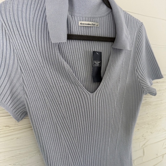 NWT | Abercrombie & Fitch Collared Ribbed Knit Dress | Blue-Purple | Size S - Picture 5 of 8